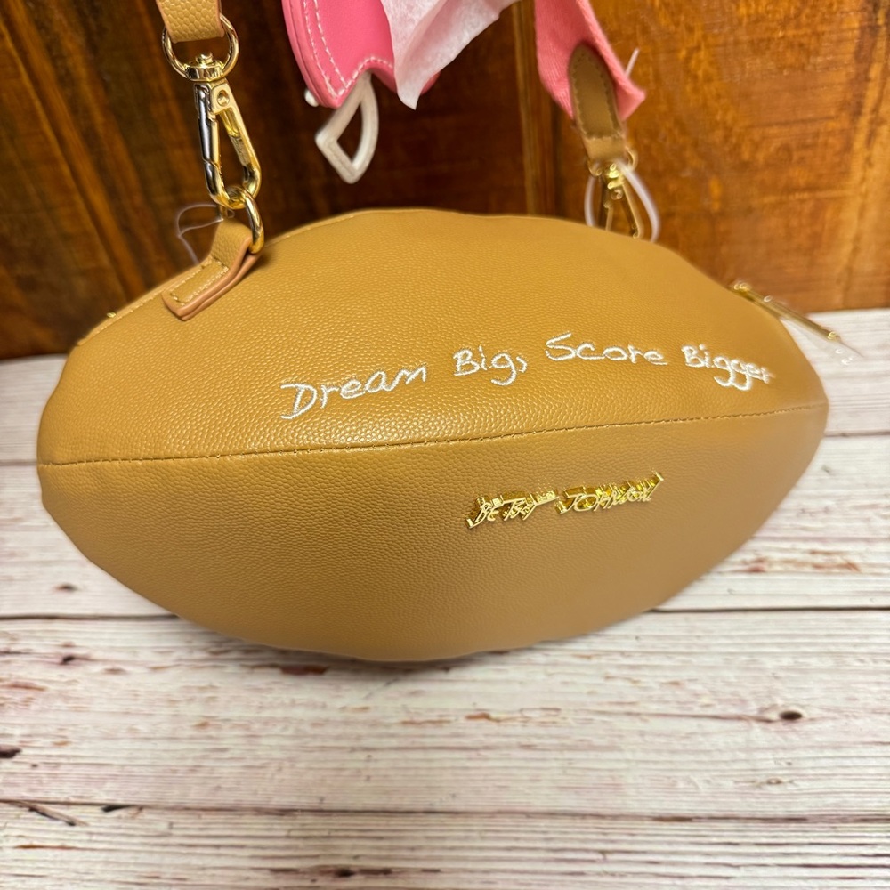 ๐ Betsey Johnson Game Day Football Shaped Crossbody Bag w/ Charm & Whistle - Picture 2 of 6